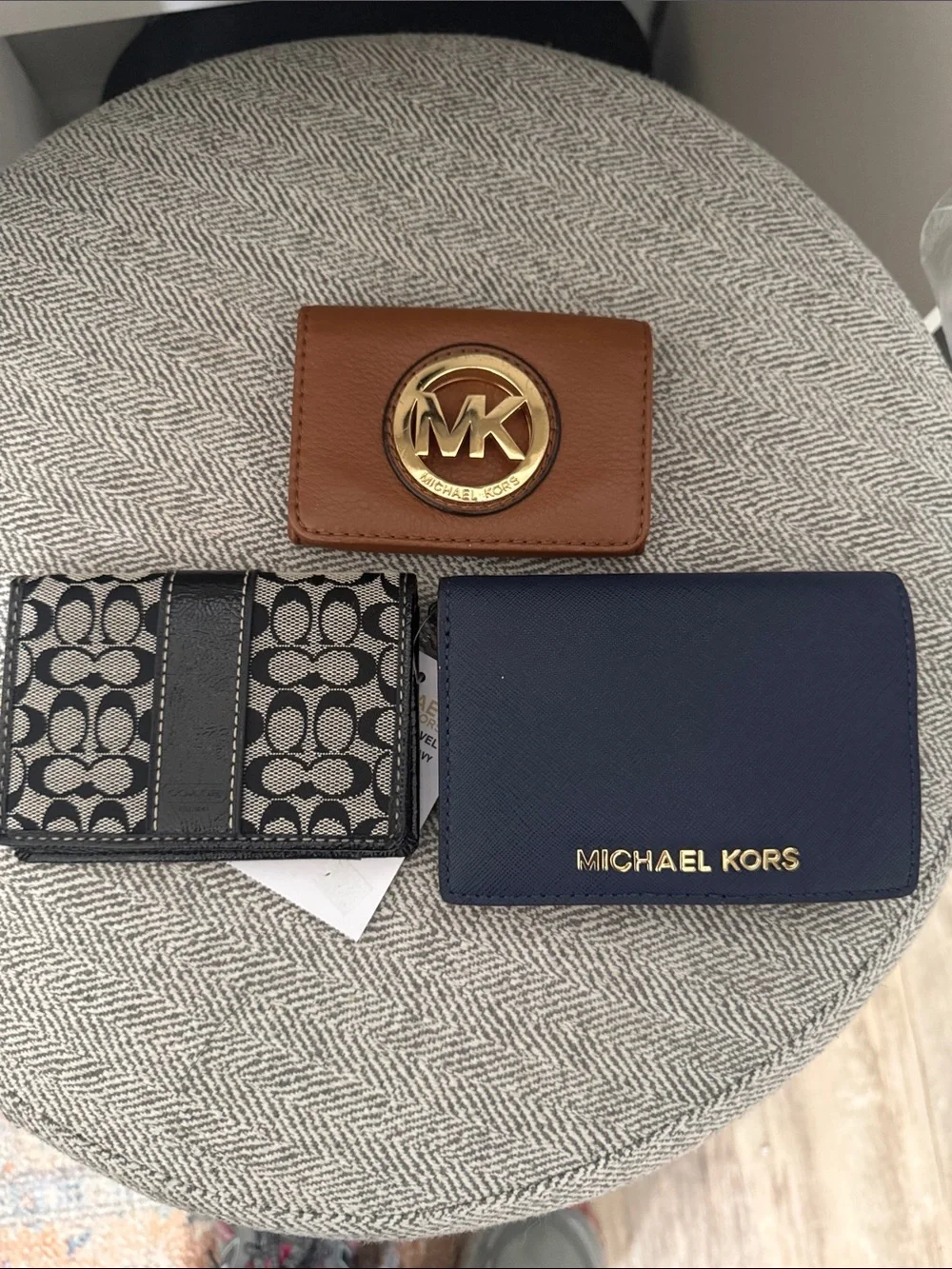 Michael Kors Navy and Brown Leather Card Holder Set